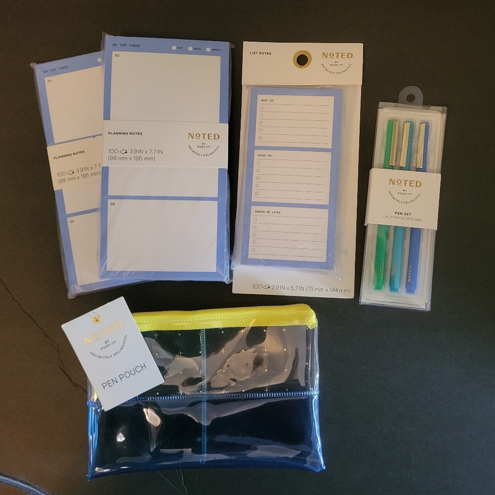 LOT OF 5 Noted By Post-It. Planning Notes, Mini List Notes, Pens & Pouch. New.